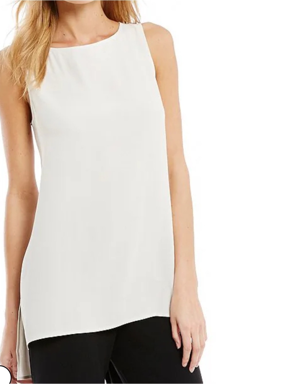 Eileen Fisher Silk Georgette Crepe Boat Neck Sleeveless Tunic Camisole in Bone